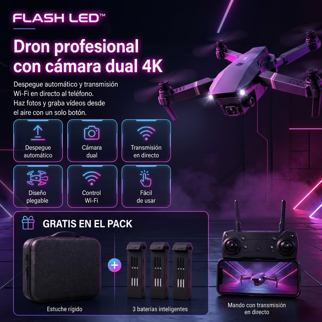 Dron con doble cámara 4K + Maletín Gratis