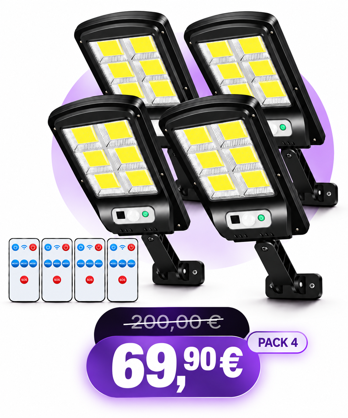 Lámpara Solar LED con Sensor de Movimiento y Mando