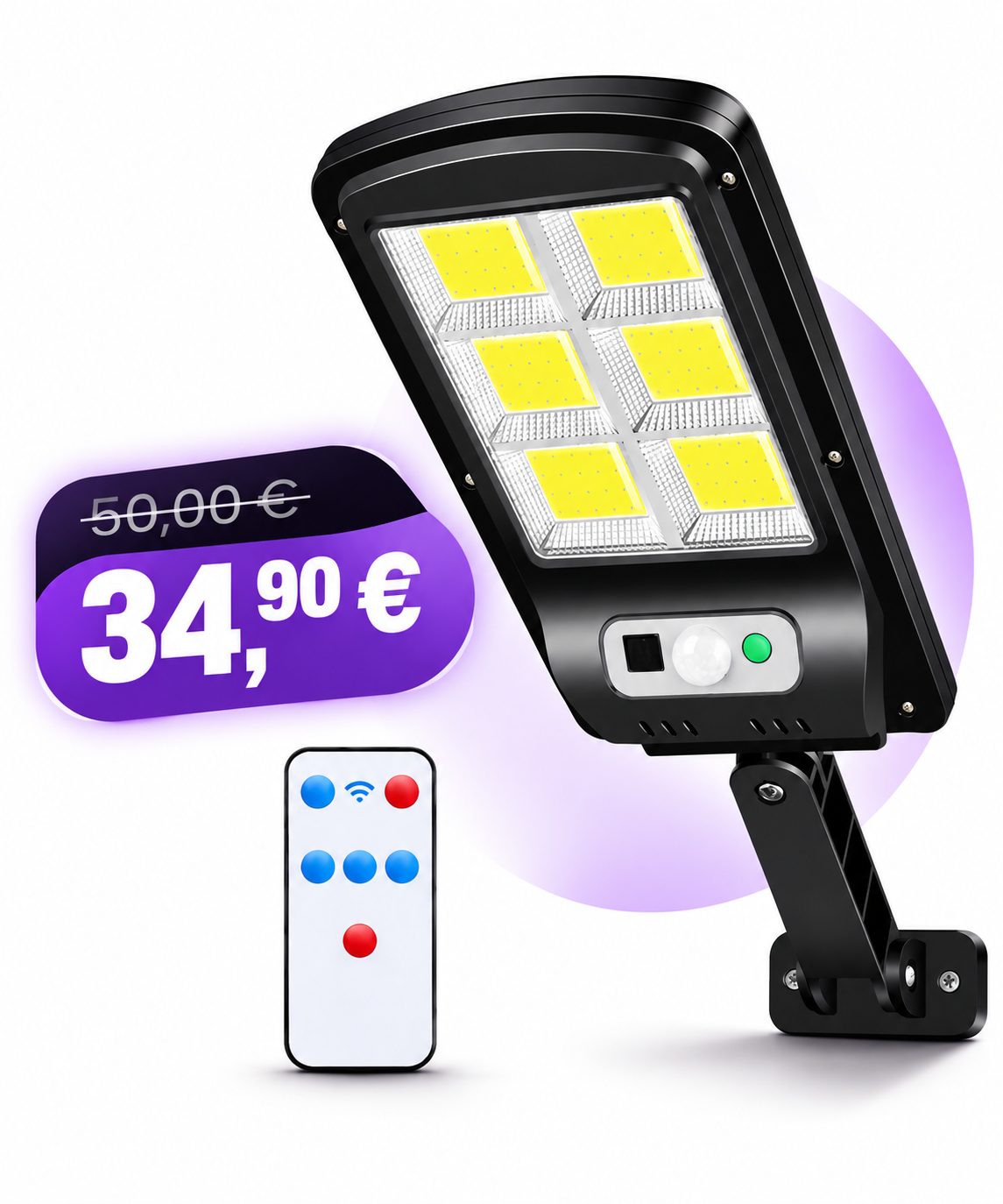 Lámpara Solar LED con Sensor de Movimiento y Mando