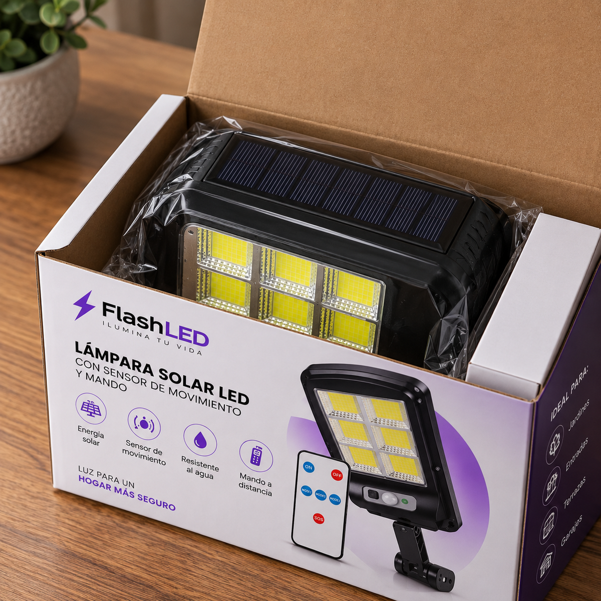 Lámpara Solar LED con Sensor de Movimiento y Mando